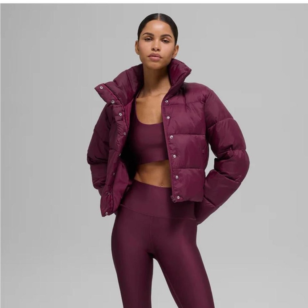 Alo Burgundy Gold Rush Cropped Puffer Jacket - Picture 4 of 8